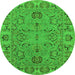 Round Machine Washable Oriental Green Traditional Area Rugs, wshurb1237grn