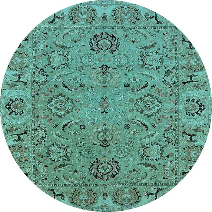 Round Machine Washable Oriental Light Blue Traditional Rug, wshurb1237lblu