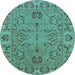 Round Machine Washable Oriental Light Blue Traditional Rug, wshurb1237lblu