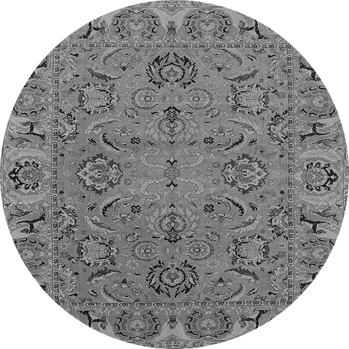 Round Machine Washable Oriental Gray Traditional Rug, wshurb1237gry
