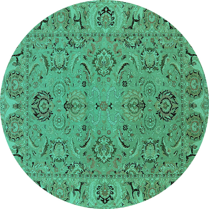 Round Oriental Turquoise Traditional Rug, urb1237turq
