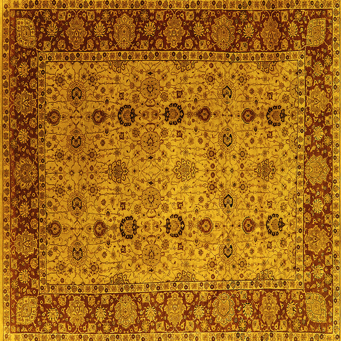 Square Machine Washable Oriental Yellow Traditional Rug, wshurb1238yw