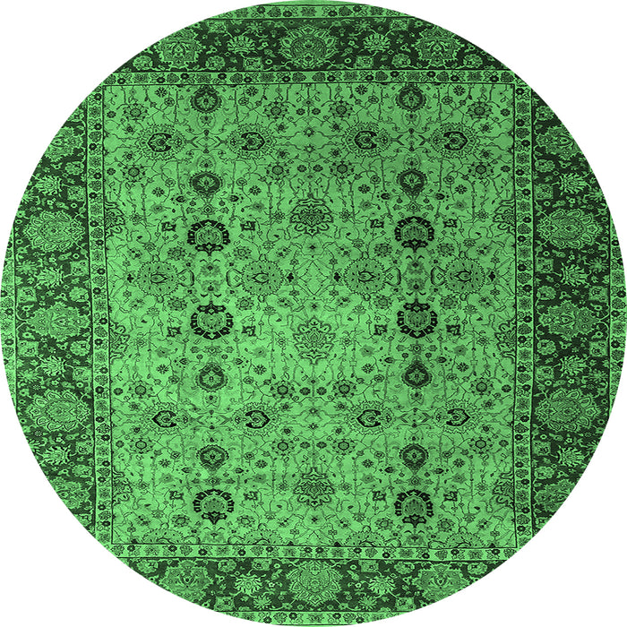 Round Oriental Emerald Green Traditional Rug, urb1238emgrn