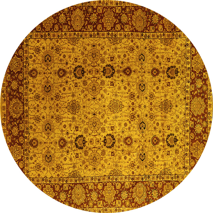 Round Machine Washable Oriental Yellow Traditional Rug, wshurb1238yw