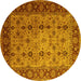 Round Machine Washable Oriental Yellow Traditional Rug, wshurb1238yw