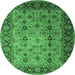 Round Machine Washable Oriental Emerald Green Traditional Area Rugs, wshurb1238emgrn