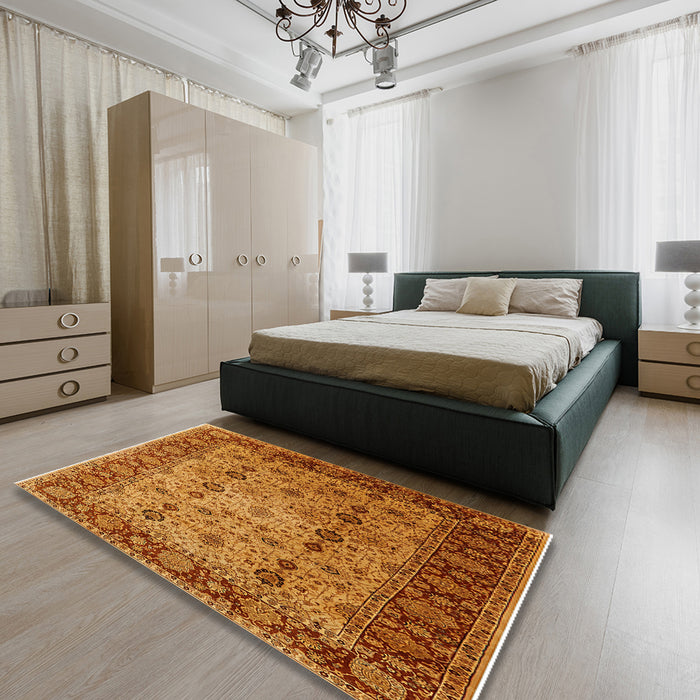 Mid-Century Modern Red Oriental Rug in a Bedroom, urb1238