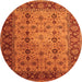 Round Machine Washable Oriental Orange Traditional Area Rugs, wshurb1238org