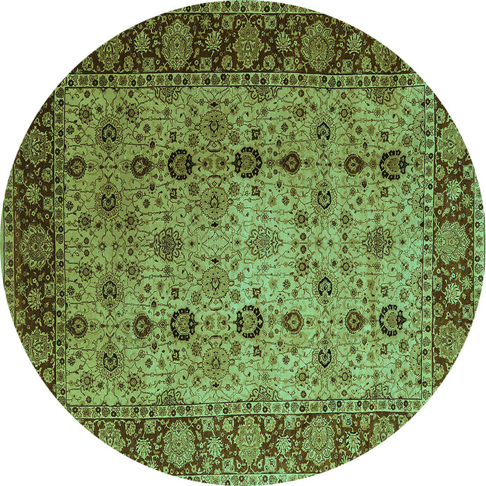 Round Machine Washable Oriental Turquoise Traditional Area Rugs, wshurb1238turq
