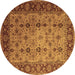 Round Machine Washable Oriental Brown Traditional Rug, wshurb1238brn