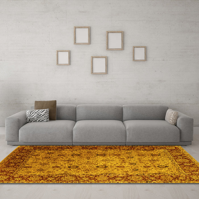 Machine Washable Oriental Yellow Traditional Rug in a Living Room, wshurb1238yw