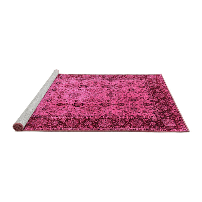 Sideview of Machine Washable Oriental Pink Traditional Rug, wshurb1238pnk