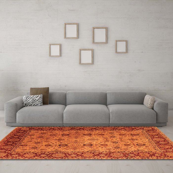 Machine Washable Oriental Orange Traditional Area Rugs in a Living Room, wshurb1238org