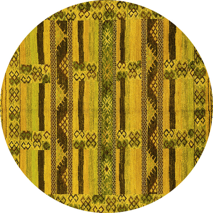Round Machine Washable Oriental Yellow Industrial Rug, wshurb1239yw