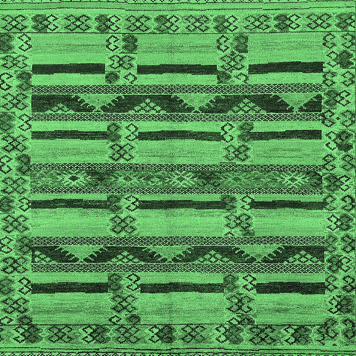 Square Machine Washable Oriental Emerald Green Industrial Area Rugs, wshurb1239emgrn