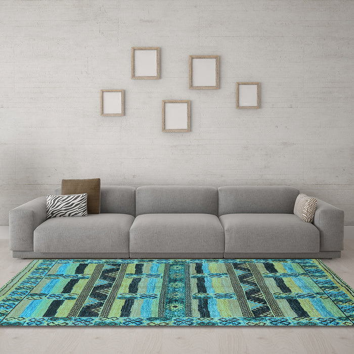 Machine Washable Oriental Light Blue Industrial Rug in a Living Room, wshurb1239lblu