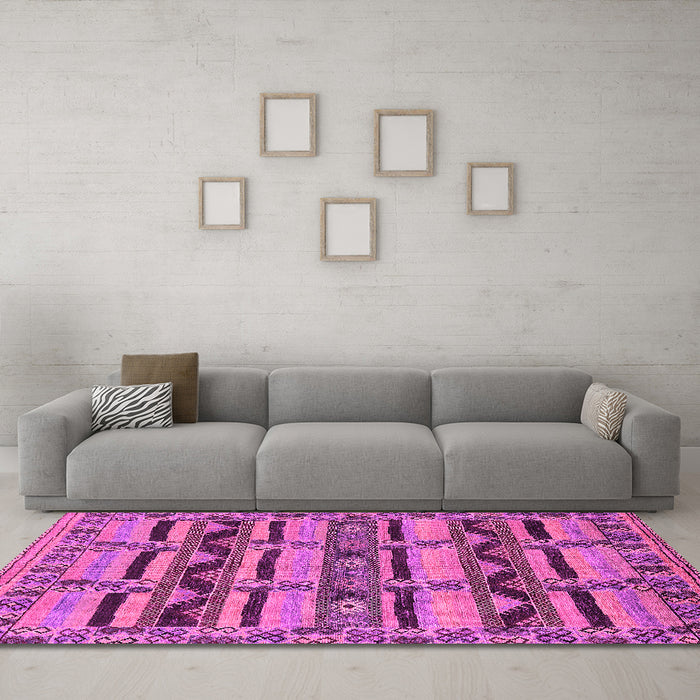 Machine Washable Oriental Pink Industrial Rug in a Living Room, wshurb1239pnk