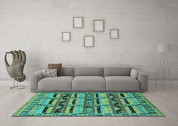 Machine Washable Oriental Turquoise Industrial Area Rugs in a Living Room,, wshurb1239turq