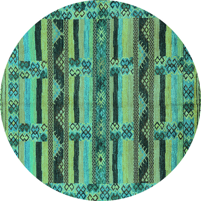 Round Machine Washable Oriental Turquoise Industrial Area Rugs, wshurb1239turq