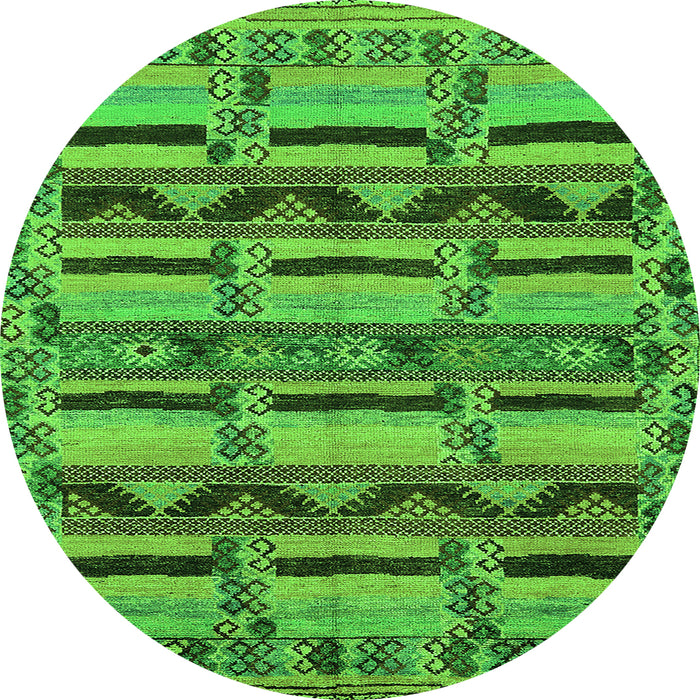 Round Oriental Green Industrial Rug, urb1239grn