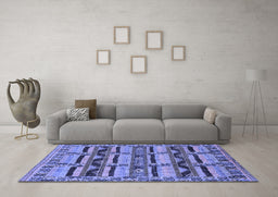 Machine Washable Oriental Blue Industrial Rug in a Living Room, wshurb1239blu