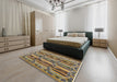 Mid-Century Modern Dark Brown Oriental Rug in a Bedroom, urb1239