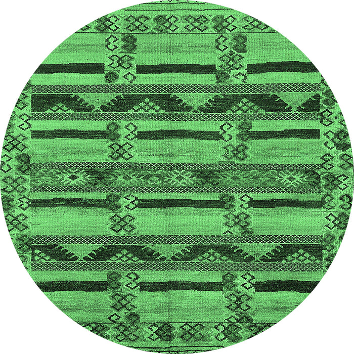 Round Machine Washable Oriental Emerald Green Industrial Area Rugs, wshurb1239emgrn