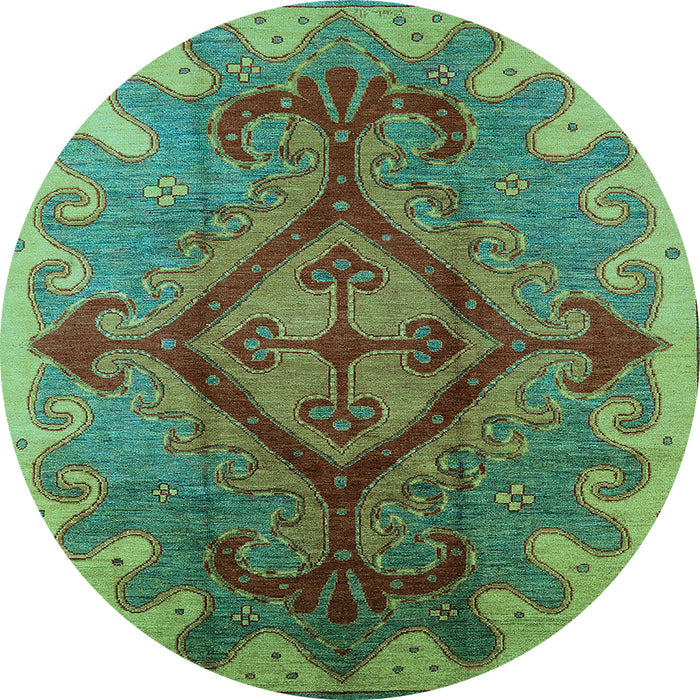 Round Machine Washable Oriental Light Blue Industrial Rug, wshurb1241lblu