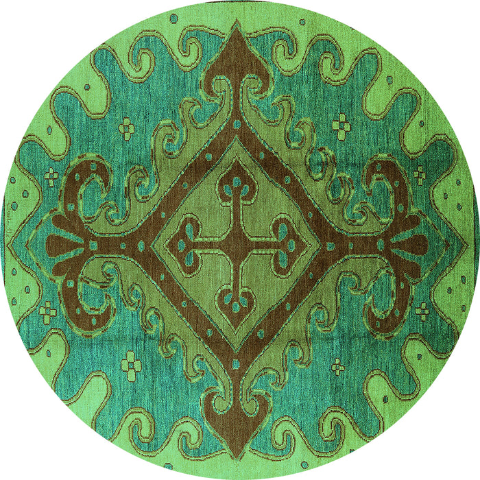 Round Machine Washable Oriental Turquoise Industrial Area Rugs, wshurb1241turq