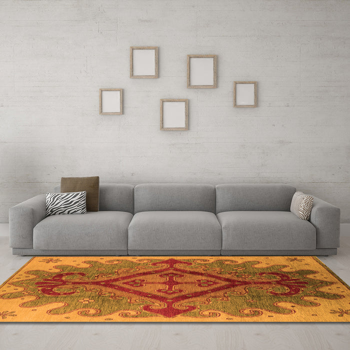 Machine Washable Oriental Orange Industrial Area Rugs in a Living Room, wshurb1241org