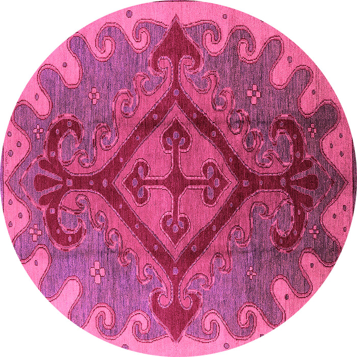 Round Machine Washable Oriental Pink Industrial Rug, wshurb1241pnk