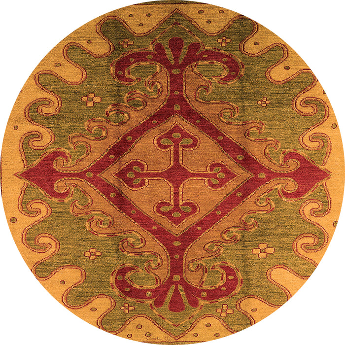 Round Machine Washable Oriental Orange Industrial Area Rugs, wshurb1241org