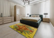 Mid-Century Modern Brown Oriental Rug in a Bedroom, urb1241