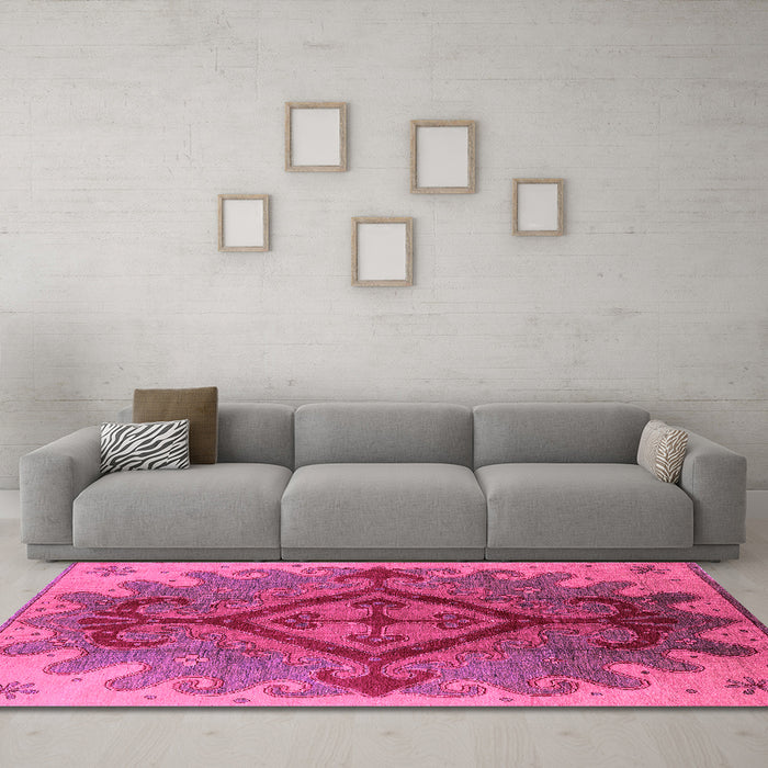 Machine Washable Oriental Pink Industrial Rug in a Living Room, wshurb1241pnk
