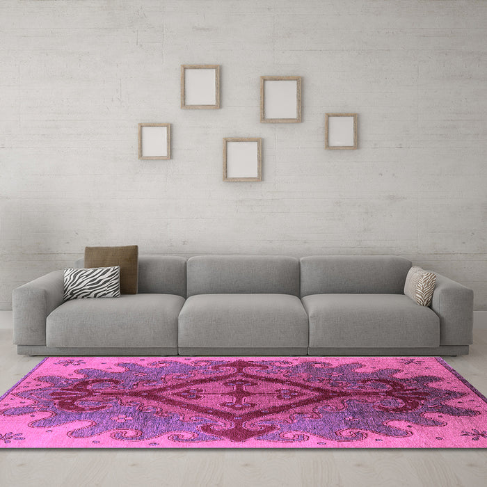 Machine Washable Oriental Purple Industrial Area Rugs in a Living Room, wshurb1241pur