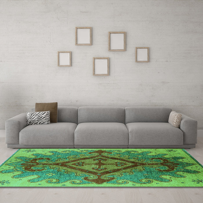 Machine Washable Oriental Turquoise Industrial Area Rugs in a Living Room,, wshurb1241turq