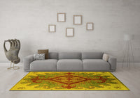 Machine Washable Oriental Yellow Industrial Rug, wshurb1241yw