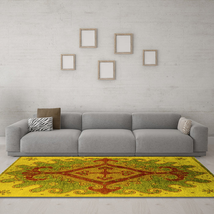 Machine Washable Oriental Yellow Industrial Rug in a Living Room, wshurb1241yw