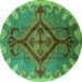 Round Oriental Turquoise Industrial Rug, urb1241turq