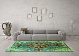 Machine Washable Oriental Light Blue Industrial Rug in a Living Room, wshurb1241lblu