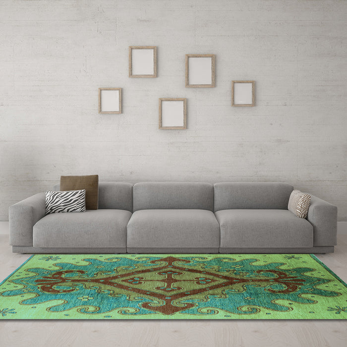 Machine Washable Oriental Light Blue Industrial Rug in a Living Room, wshurb1241lblu
