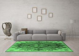 Machine Washable Oriental Emerald Green Industrial Area Rugs in a Living Room,, wshurb1241emgrn