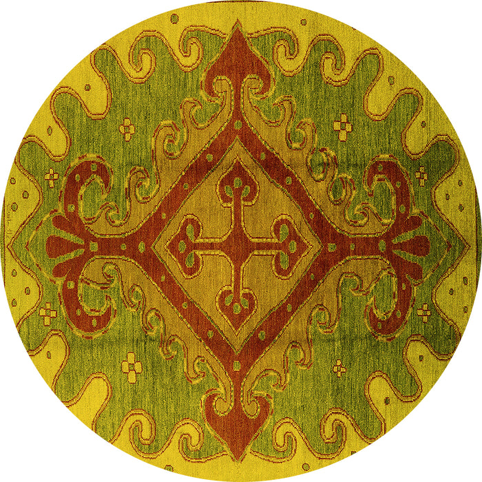 Round Oriental Yellow Industrial Rug, urb1241yw