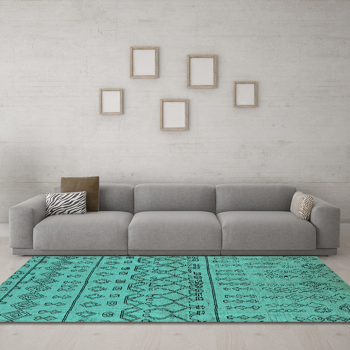 Machine Washable Solid Turquoise Modern Area Rugs in a Living Room,, wshurb1242turq