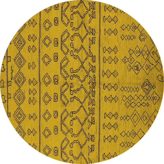 Round Machine Washable Solid Yellow Modern Rug, wshurb1242yw