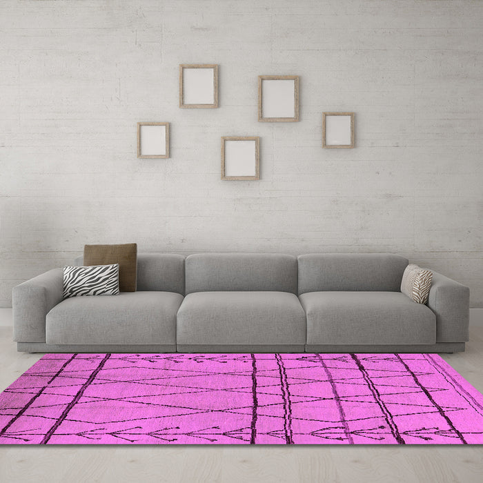 Machine Washable Oriental Pink Industrial Rug in a Living Room, wshurb1243pnk