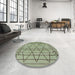 Round Mid-Century Modern Green Oriental Rug in a Office, urb1243