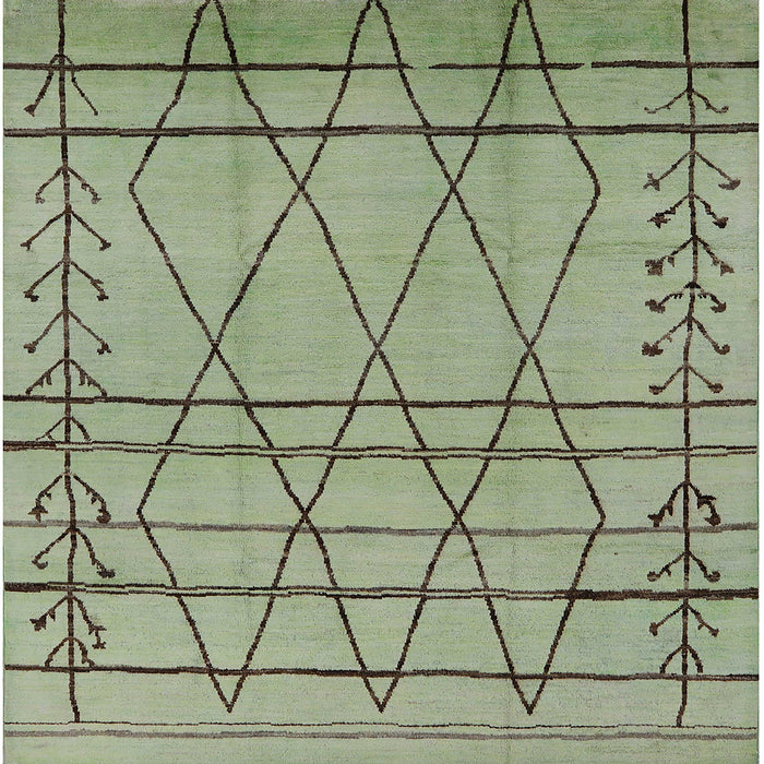 Square Mid-Century Modern Green Oriental Rug, urb1243