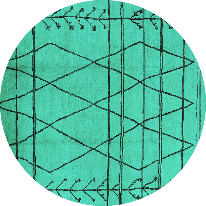 Round Machine Washable Oriental Turquoise Industrial Area Rugs, wshurb1243turq