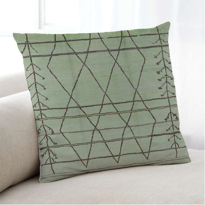 Lifestyle Image of Mid-Century Modern Urban Square Green Throw Pillow, 18 inch by 18 inch, pwurb1243